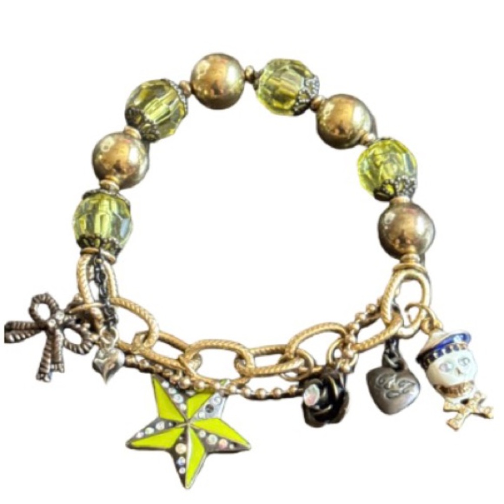 Betsey Johnson Gold-Tone stretch Bracelet with Lime Green Beads & Star Charm